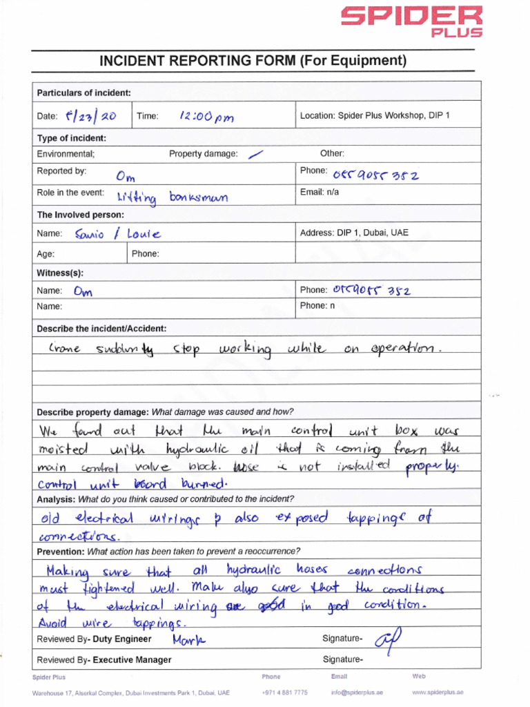 Incident Report Based On - Improper Wiring Arrangement of Crane | PDF