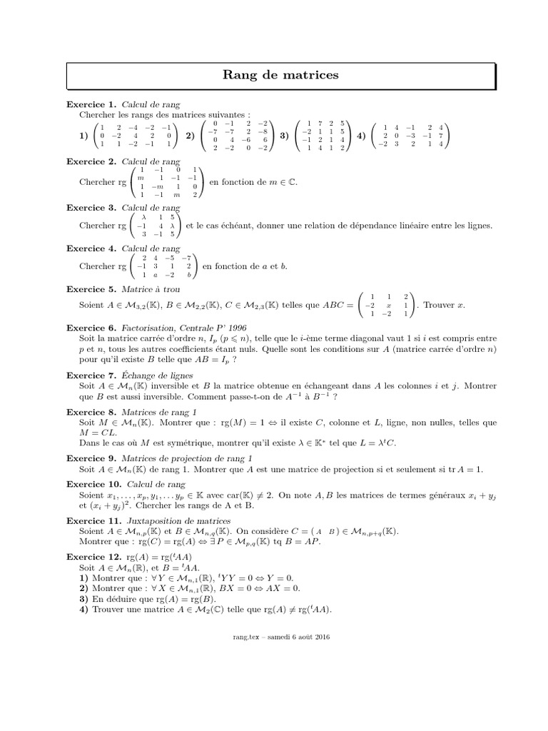 Calcul du Rang des Matrices | PDF | Matrice (Mathématiques) | Théorie ...
