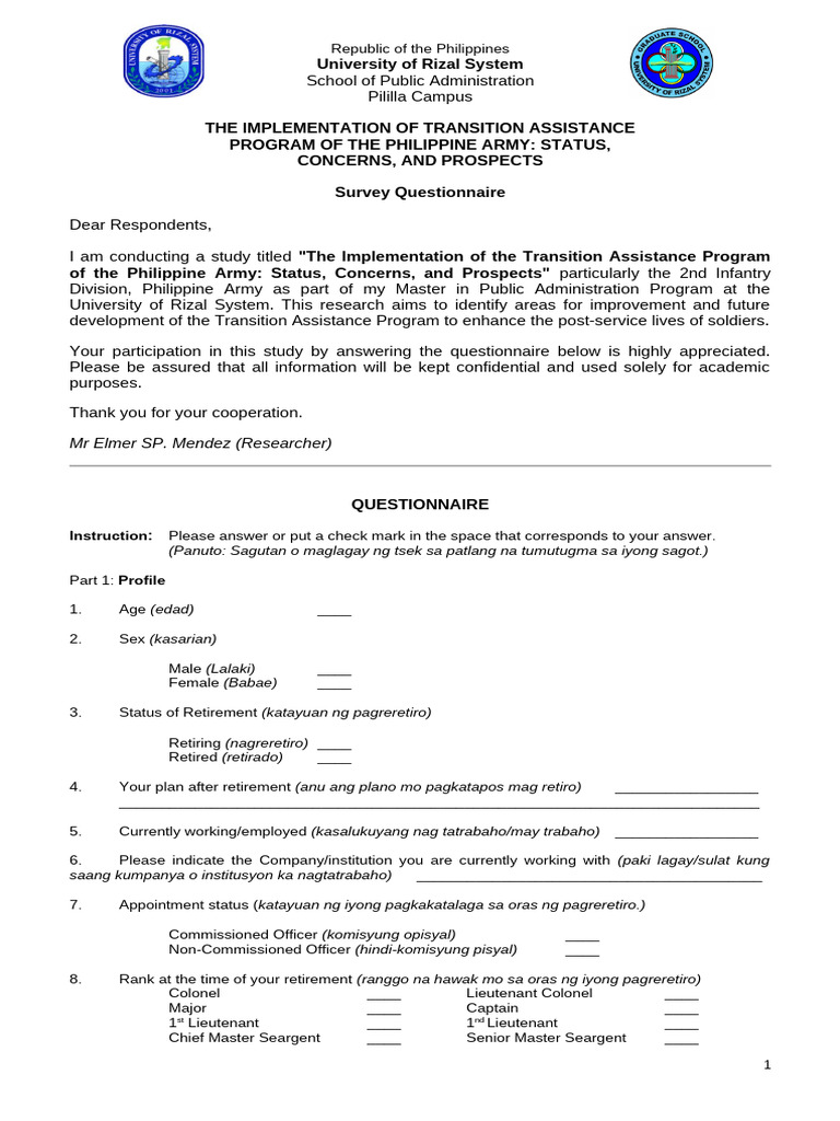 Transition Assistance Program Survey | PDF | Pension