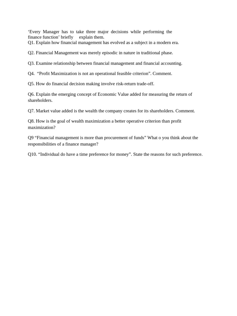 FM Assignment Questions | PDF