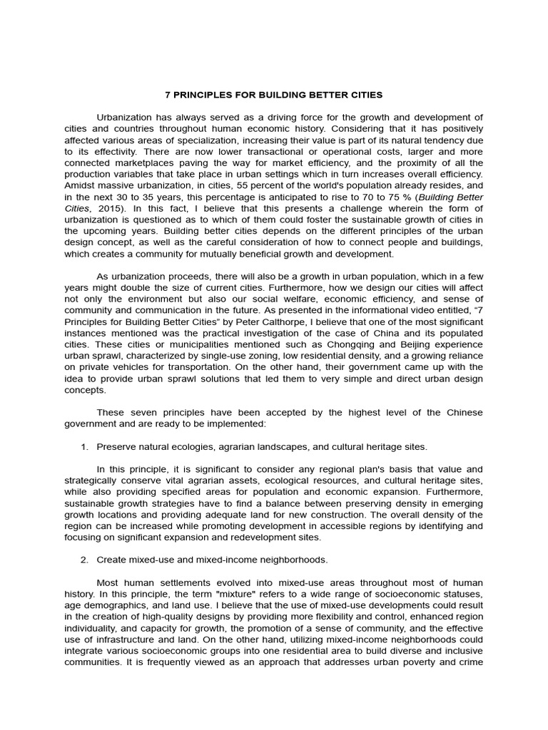 7 Principles For Sustainable Urban Design Pdf Mixed Use Development