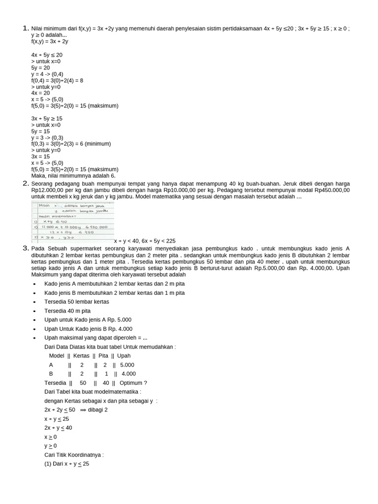 Solusi Optimal Program Linear Matematis | PDF