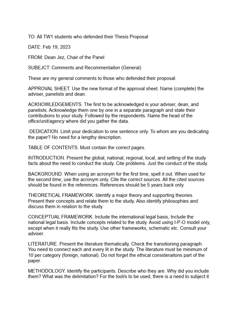 Comments and Recommendations of The Chairperson of The Panel During The ...