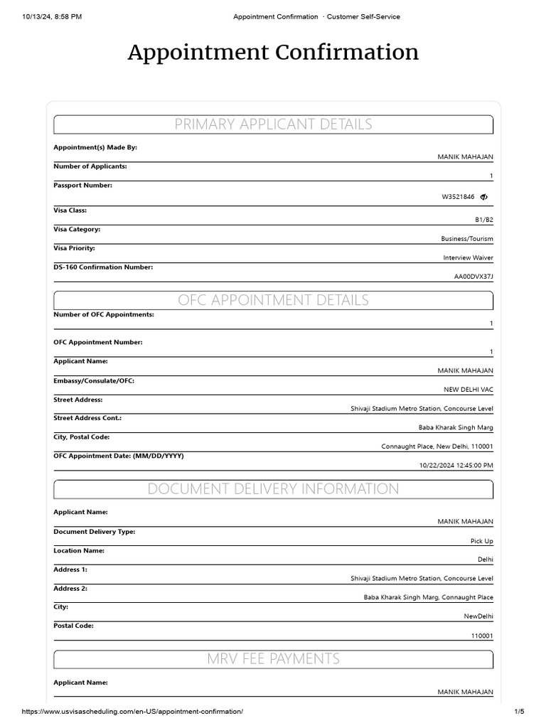 B1 B2 Visa Appointment Confirmation Pdf Travel Visa Usb Flash Drive