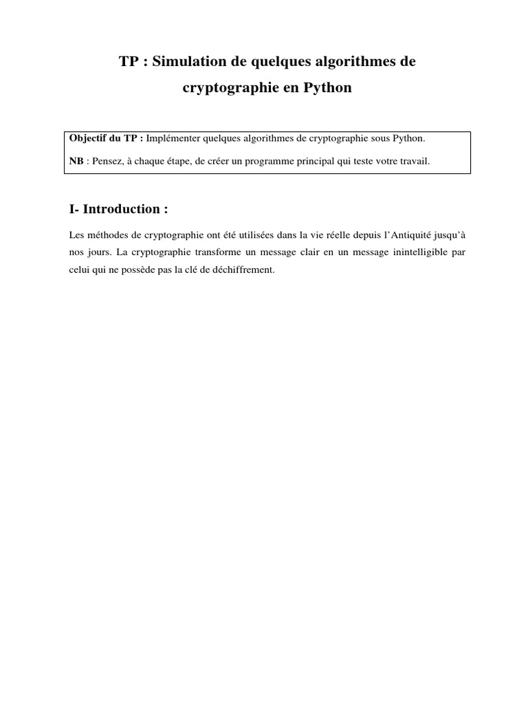 Cryptographie en Python : TP Algorithmes | PDF | Cryptographie ...