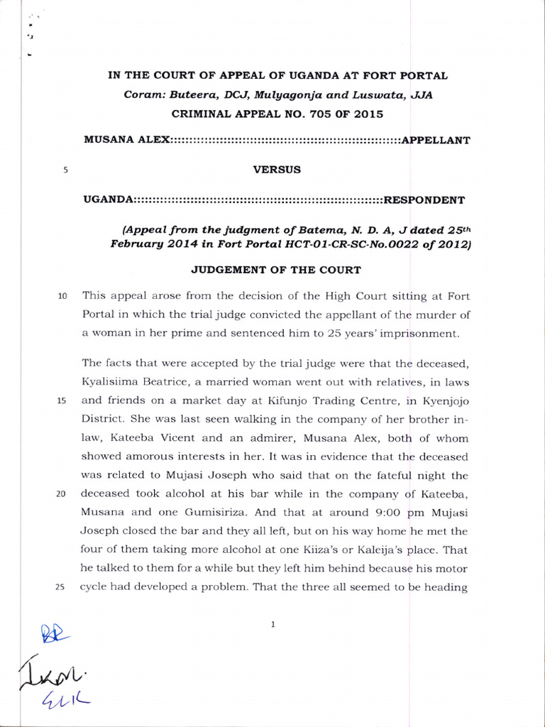 Uganda Court Appeal: Musana Alex Case | PDF | Appeal | Circumstantial ...