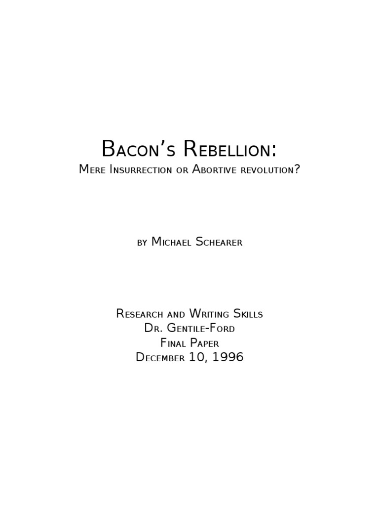 Bacon's Rebellion Mere Insurrection or Abortive Revolution? PDF