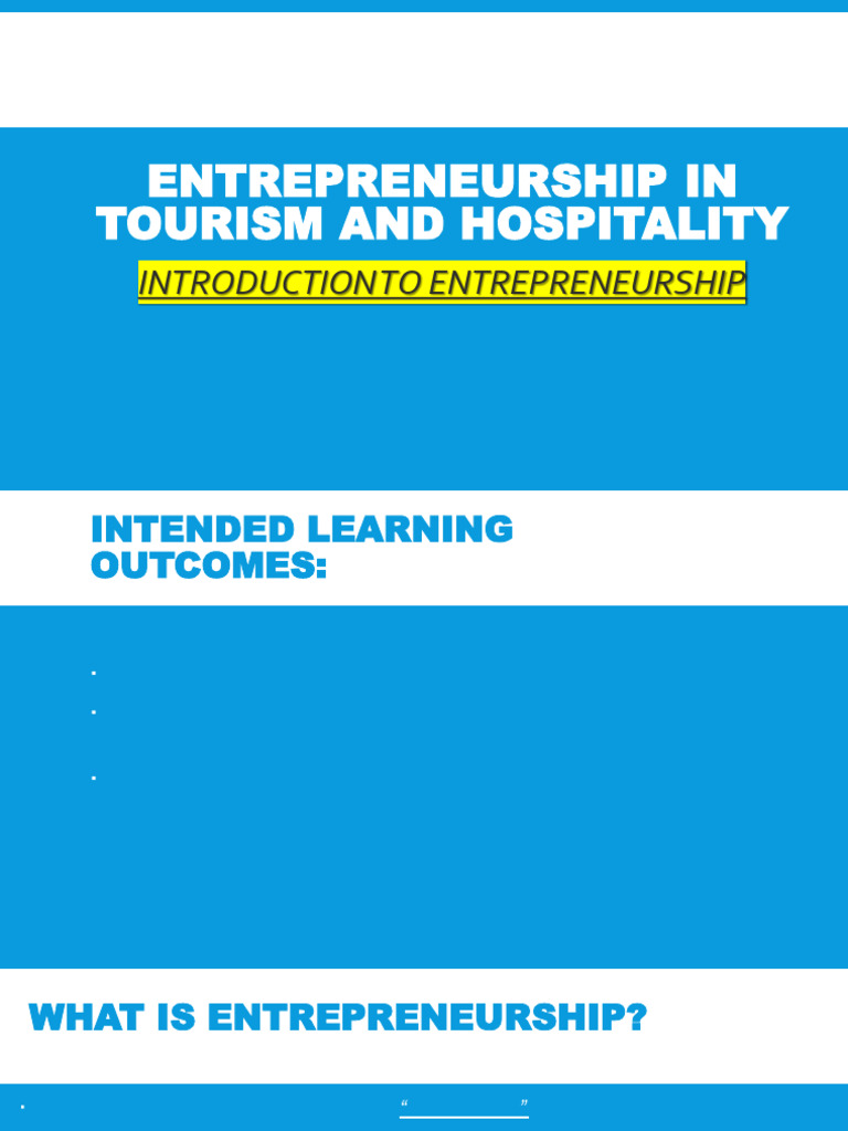 Entrepreneurship in Tourism & Hospitality | PDF | Entrepreneurship ...