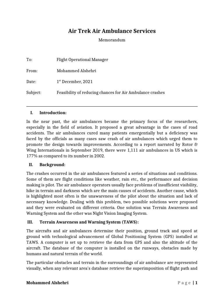 Feasibility Memo | PDF | Aviation Accidents And Incidents | Transport ...