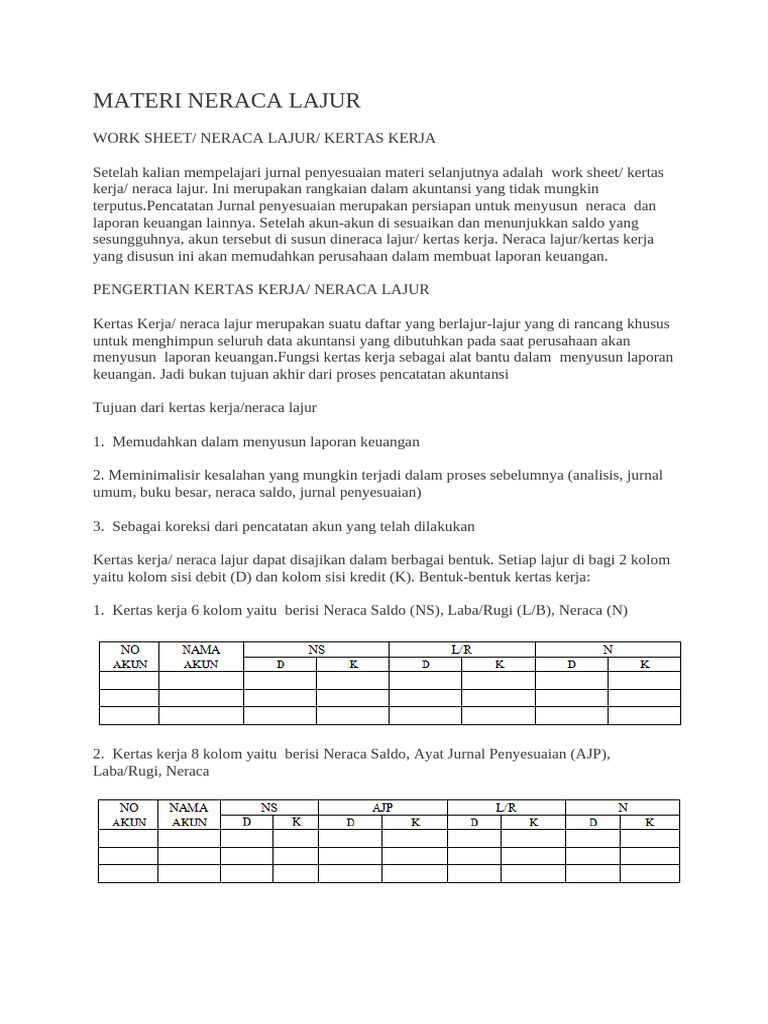Materi Neraca Lajur/kertas Kerja | PDF | Pengelolaan Keuangan & Uang