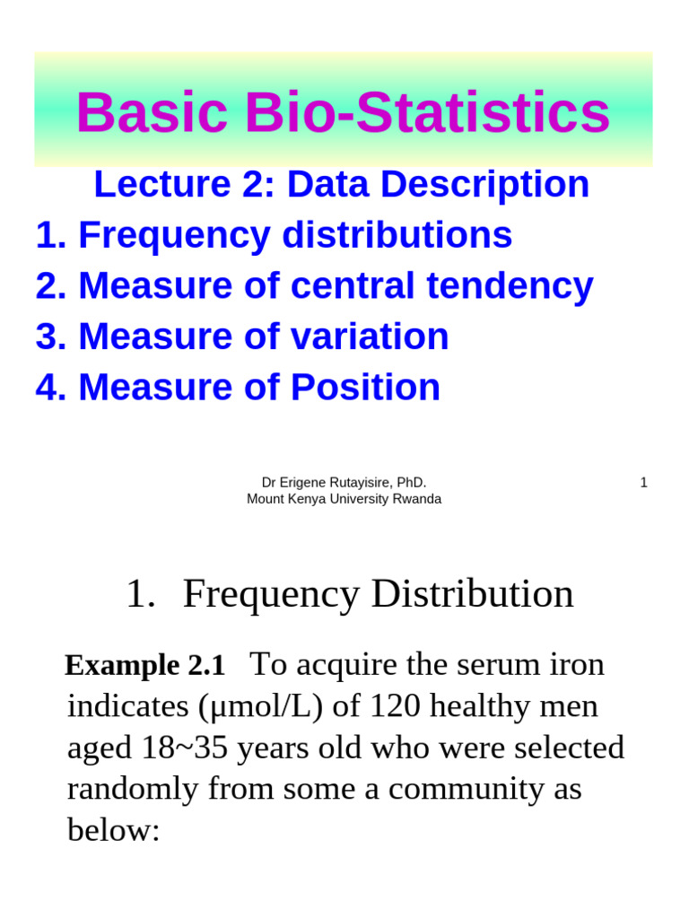 Data Description in Bio-Statistics | PDF | Standard Deviation ...