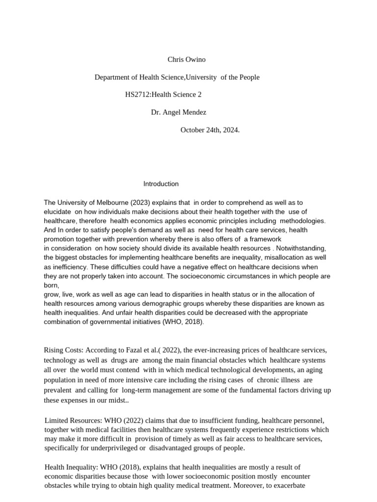 Health Resource Allocation and Inequality | PDF | Health Equity ...