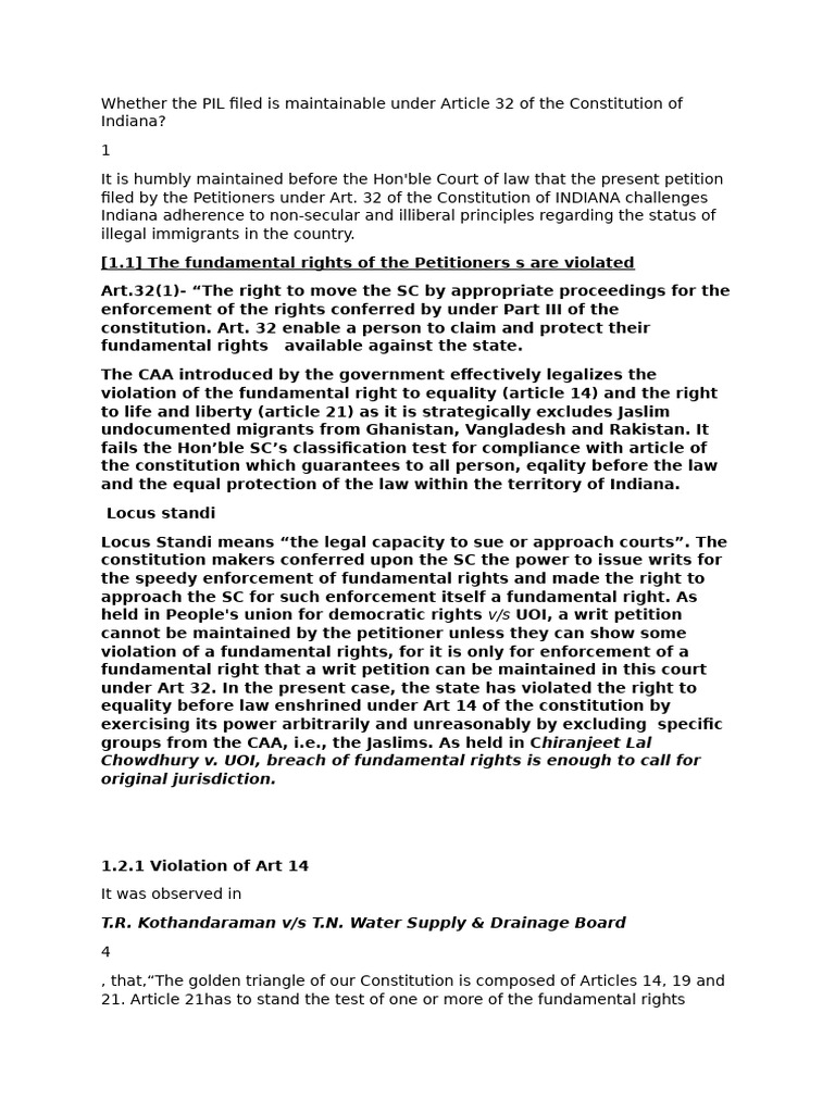 Whether The PIL Filed Is Maintainable Under Article 32 of The ...