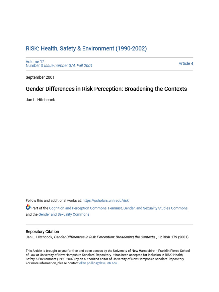 Gender Differences in Risk Perception - Broadening The Contexts | PDF ...