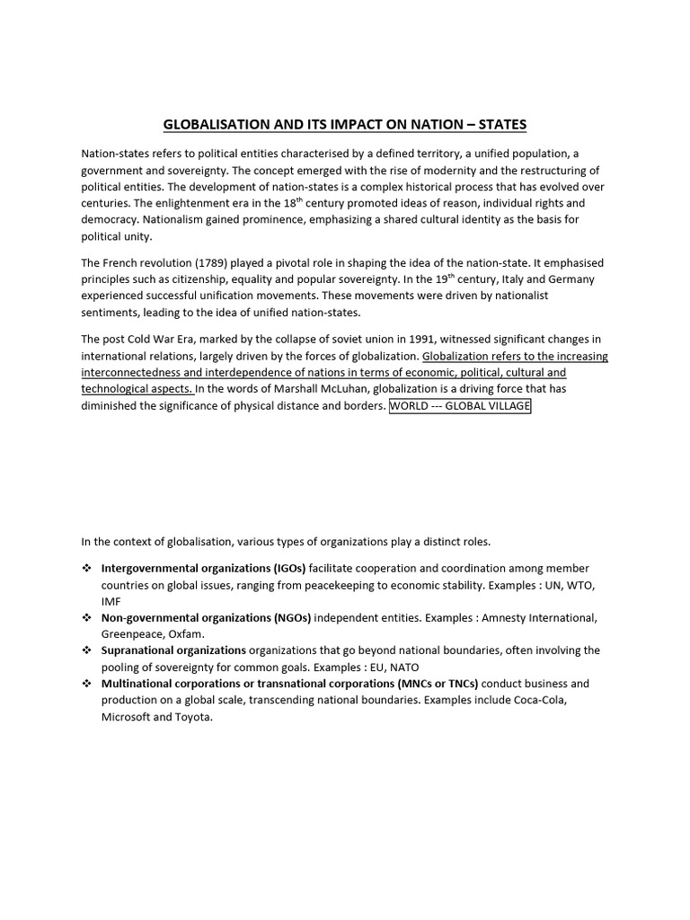 Globalisation | PDF | Globalization | Nation State