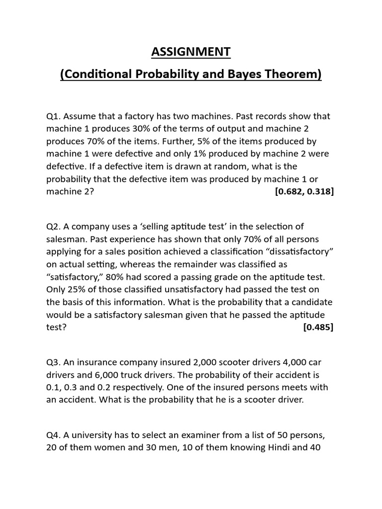 ASSIGNMENT - Conditional Probability and Bayes Theorem | PDF ...