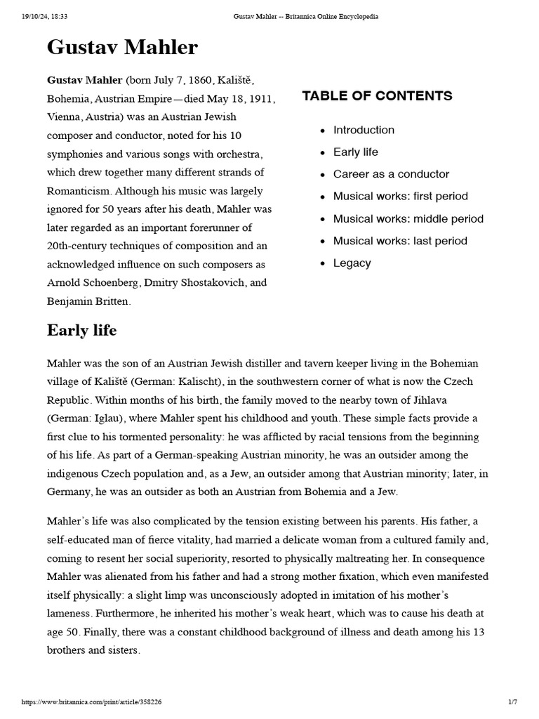 Gustav Mahler - Britannica Online Encyclopedia | PDF | Symphony ...