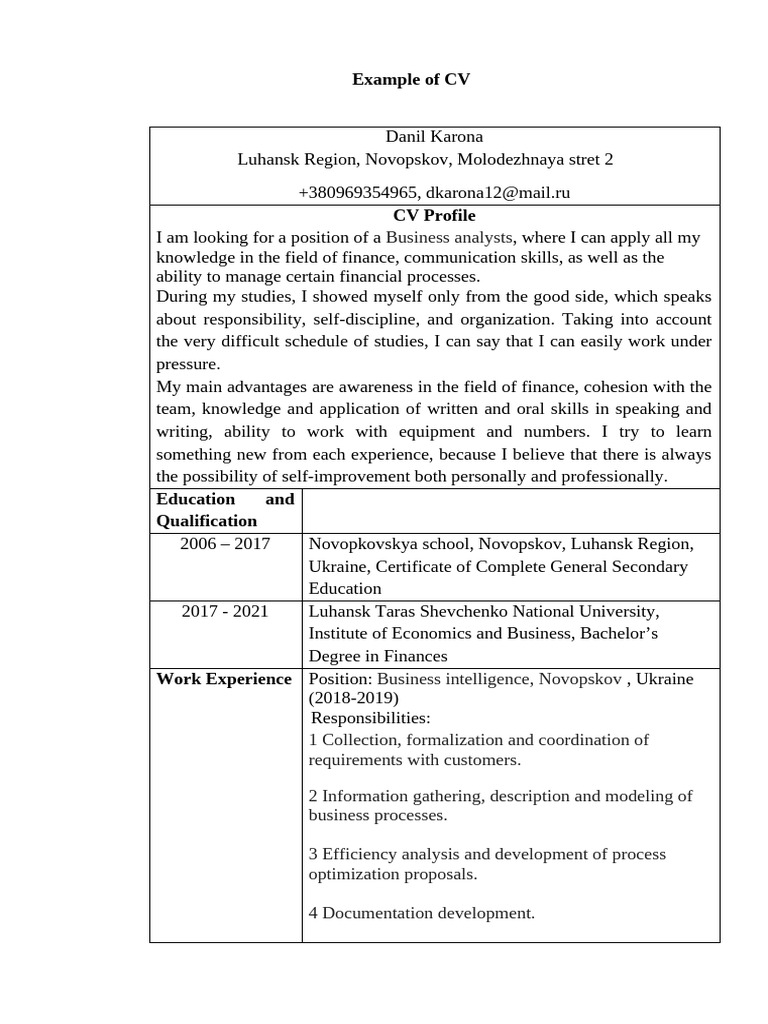 Business Analyst CV Example | PDF | Computing