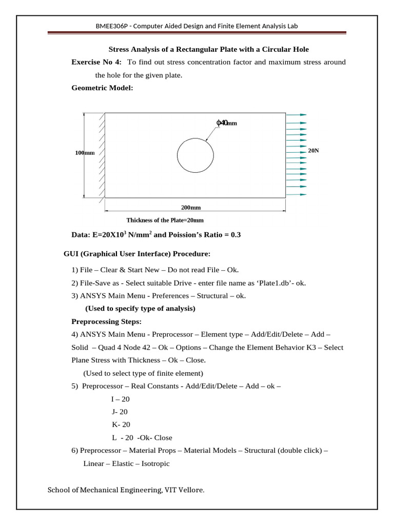 Stress Analysis of Plate with Hole | PDF | Stress (Mechanics) | Area