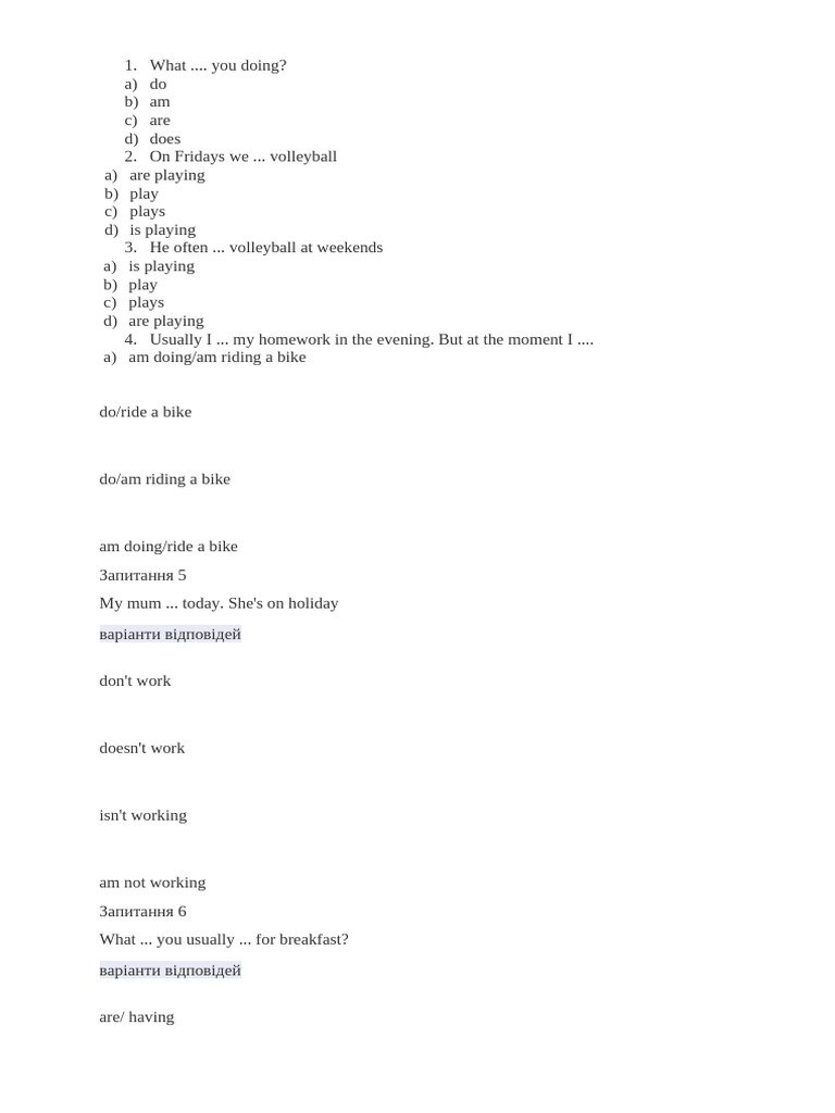Present Simple vs Continuous Quiz | PDF | Language Arts & Discipline
