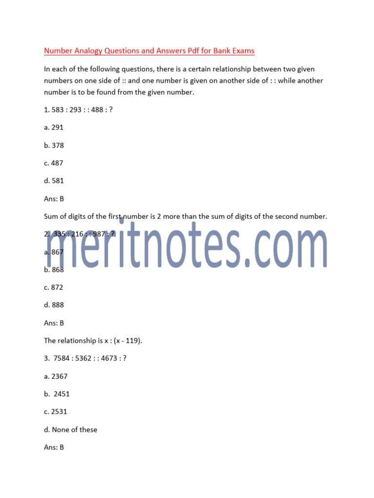 Number Analogy Questions Bank Exams | PDF