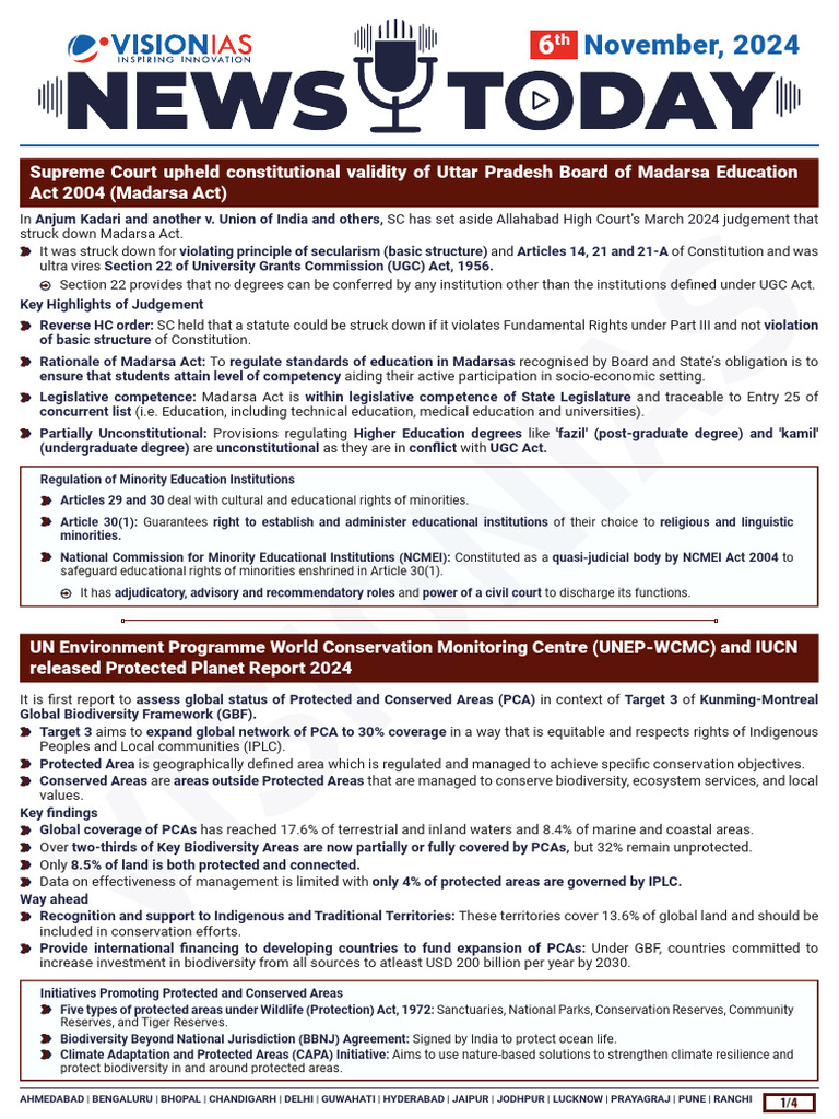 VisionIAS Daily Current Affairs 06 November 2024 | PDF | Protected Area ...