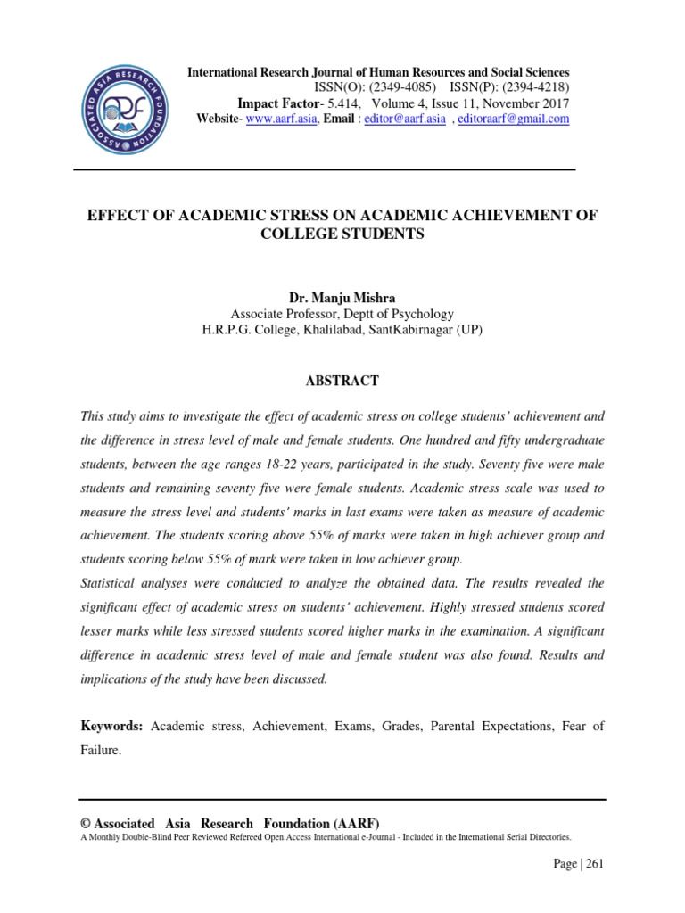 Academic Stress Impact on College Success | PDF | Stress (Biology ...