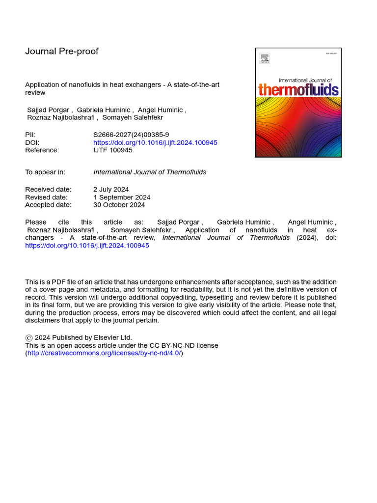 Application of Nanofluids in Heat Exchangers - A State-Of-The-Art | PDF ...