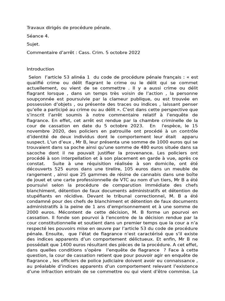 Enquête de Flagrance : Analyse Juridique | PDF | Crimes | Crime et violence