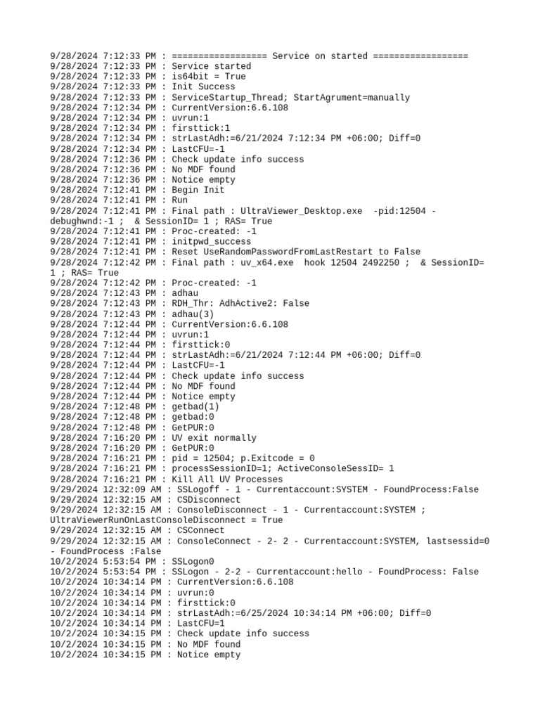 UltraViewerService Log | PDF | Computer Programming | Computing