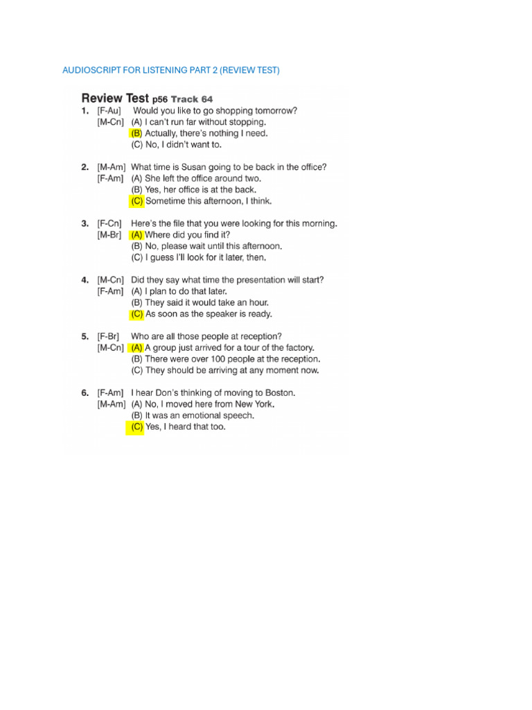 Listening Part 2 Review Test Script | PDF