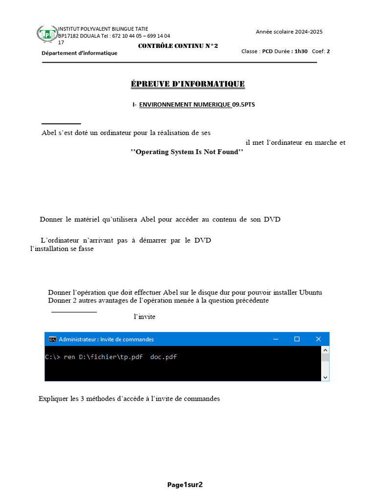 Épreuve d'informatique : exercices pratiques | PDF | Informatique ...
