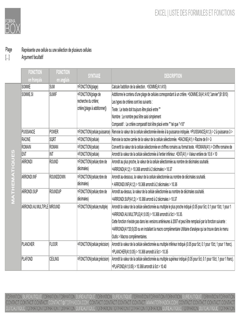 Formules et Fonctions Excel Essentielles | PDF | Microsoft Excel | Logique
