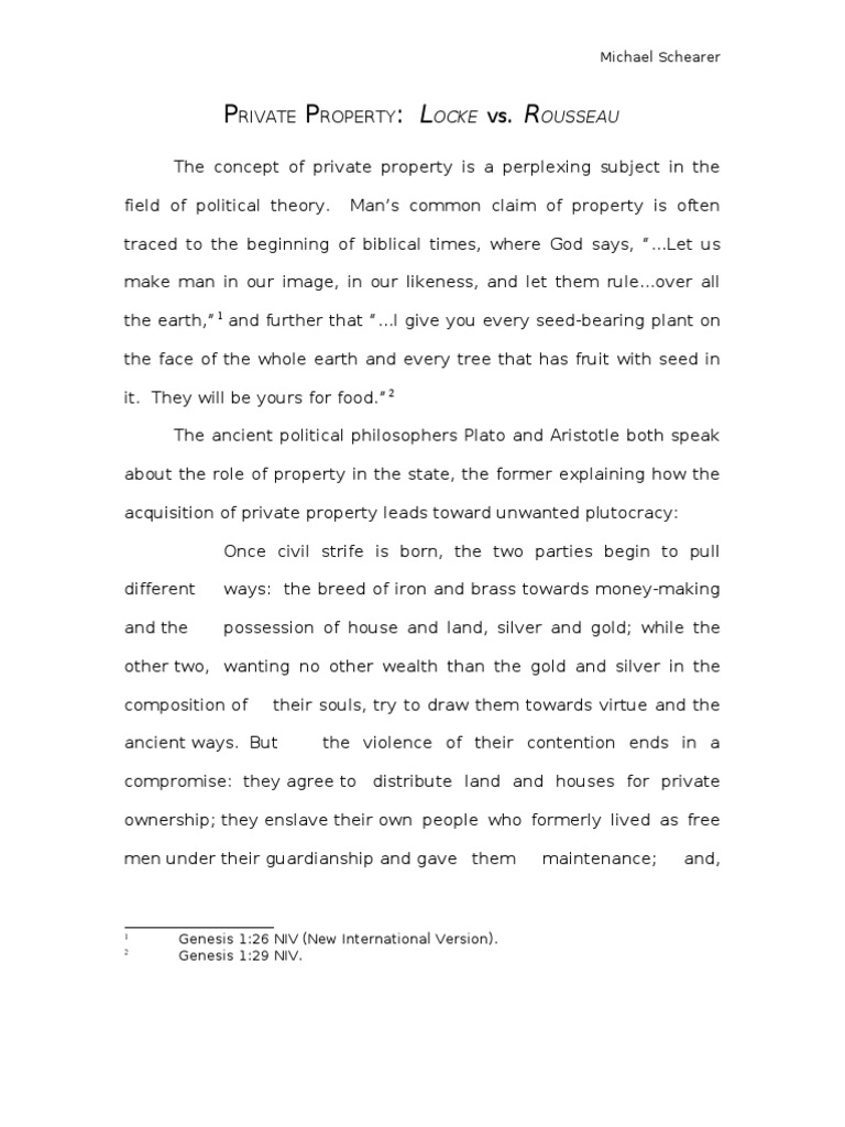 Private Property Locke vs. Rousseau PDF Natural And Legal Rights