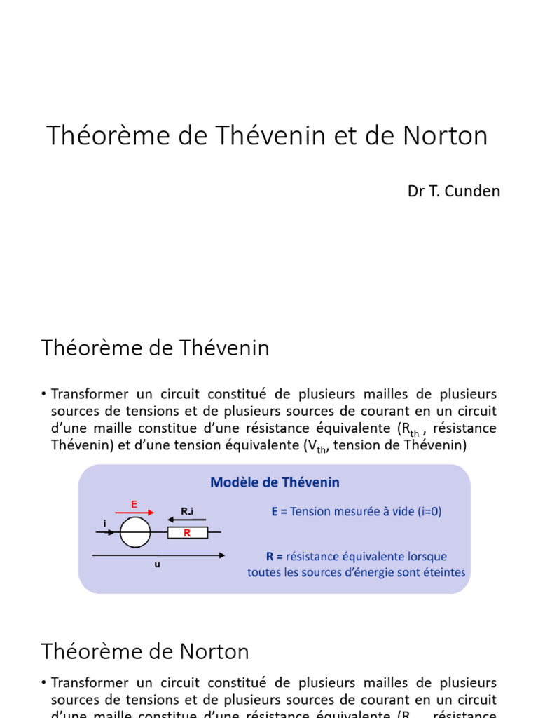 Théorème de Thévenin et Norton PDF Tension électrique — free download