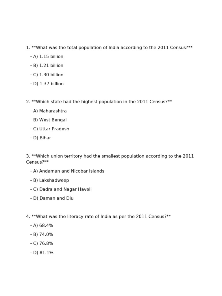 2011 Census MCQs for Competitive Exams | PDF