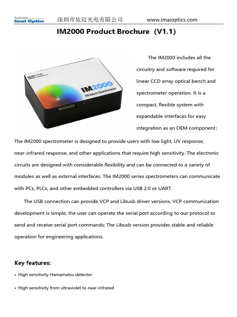 IM2000 Driver and Spectrometer Overview | PDF | Usb | Spectrometer