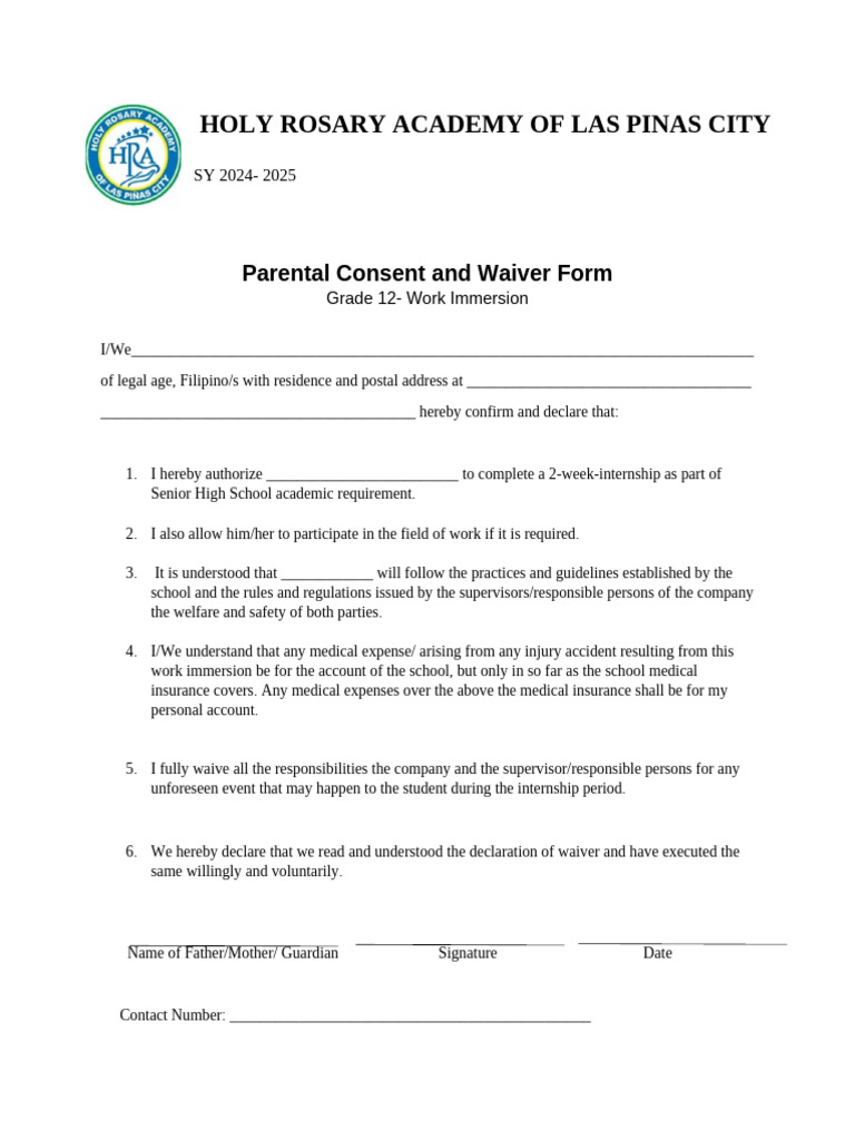 Parental Consent and Waiver Form | PDF