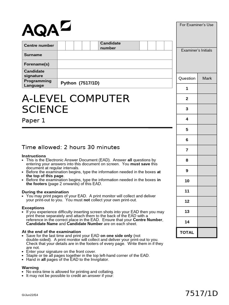 2022 Electronic Answer Document (EAD) 7517-1D Python E4 | PDF