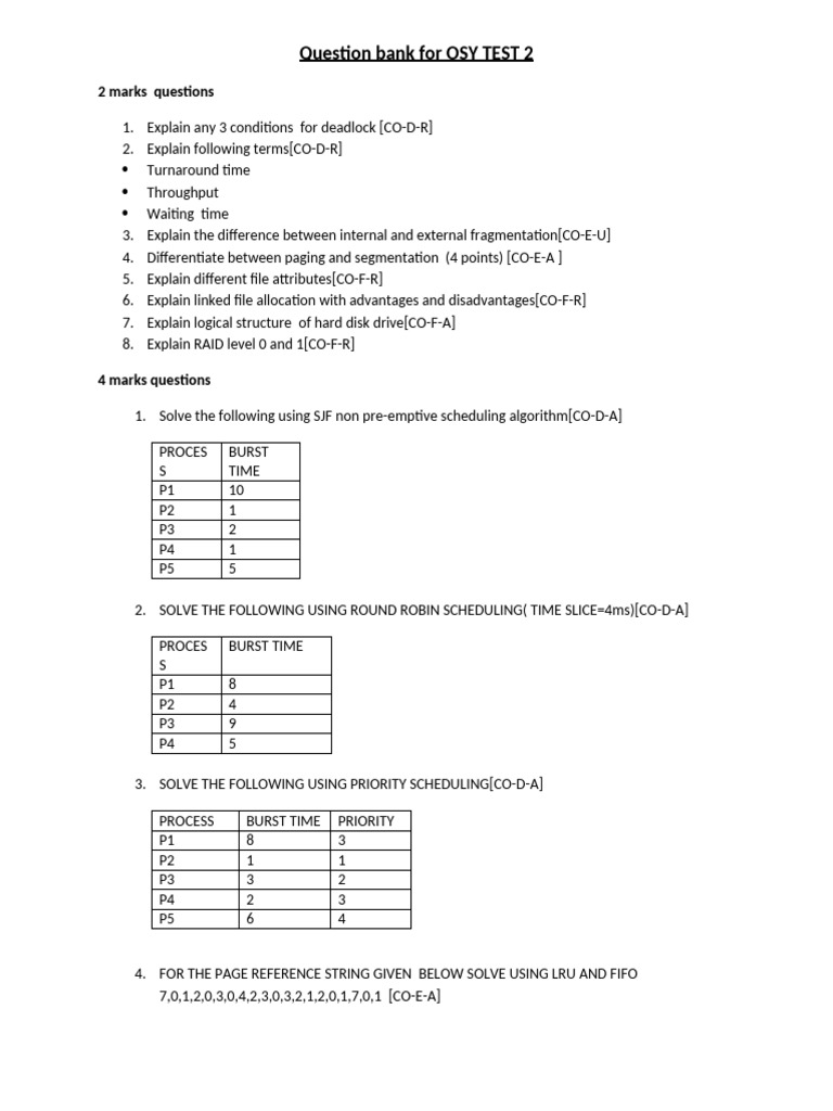 OSY Test 2 Question Bank | PDF