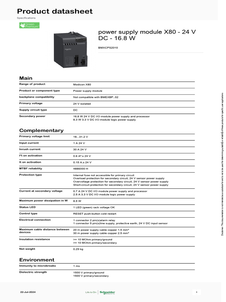 Modicon X80 Power Supply Module BMXCPS2010 | PDF | Power Supply ...