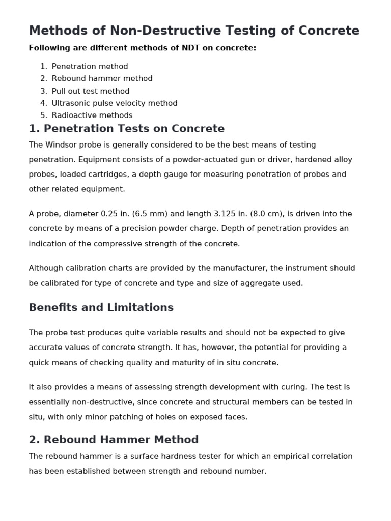 Non-Destructive Testing Methods for Concrete | PDF | Concrete ...