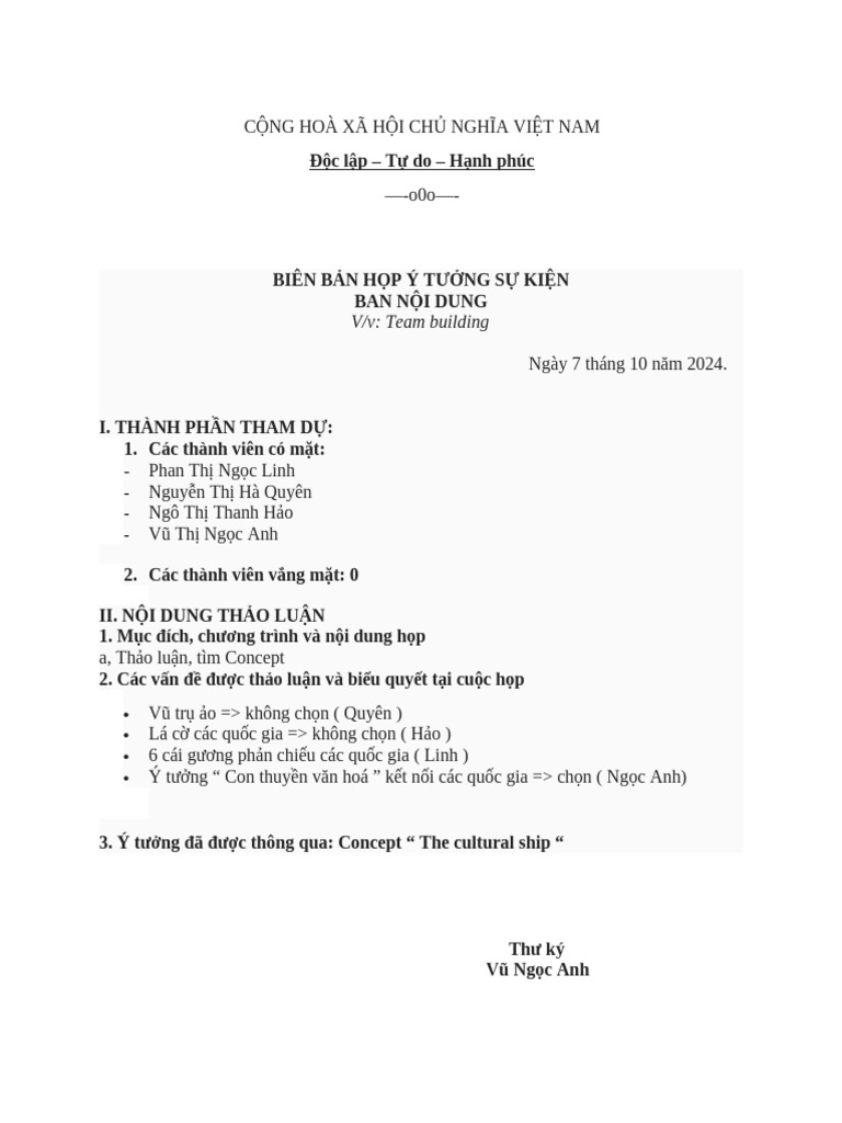 Biên Bản Họp Ý Tưởng | PDF