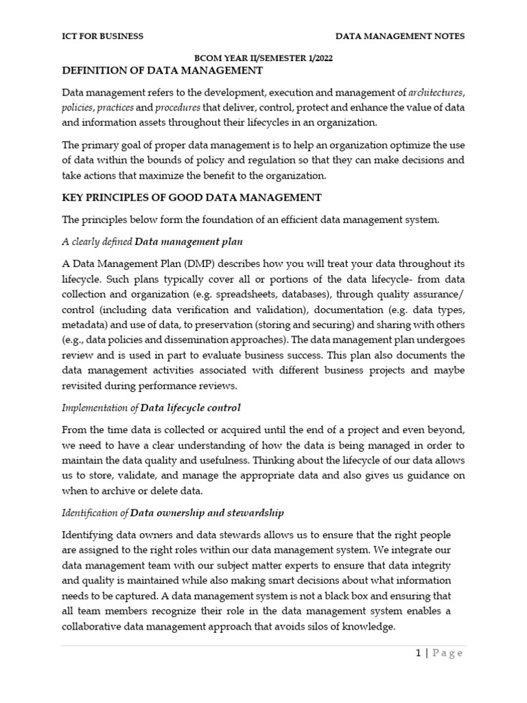 Data Management Principles for Business | PDF | Computer Data Storage ...