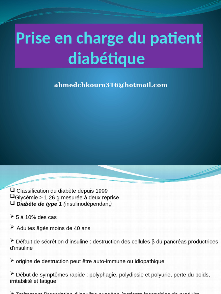 Prise en charge du diabète : types et complications | PDF | Insuline ...