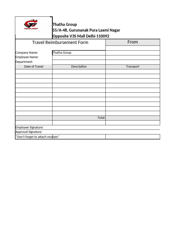 Employee Travel Reimbursement Form | PDF