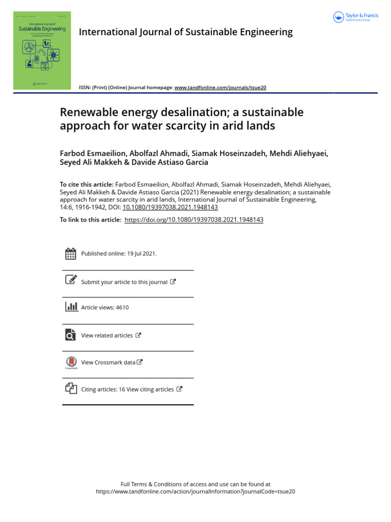 Renewable Energy Desalination A Sustainable Approach For Water Scarcity ...
