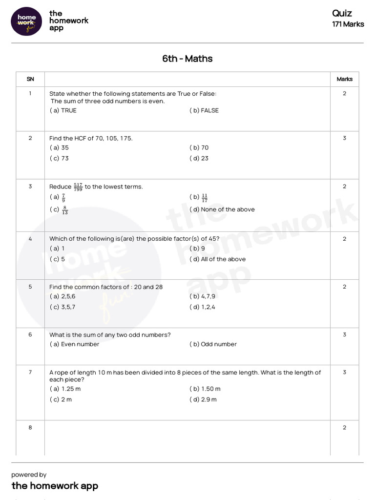 Questions - Quiz - 6th - Maths - 2023-07-19T0947 | PDF | Mathematics ...