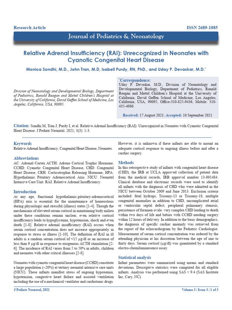 Relative Adrenal Insufficiency Rai Unrecognized in Neonates With ...