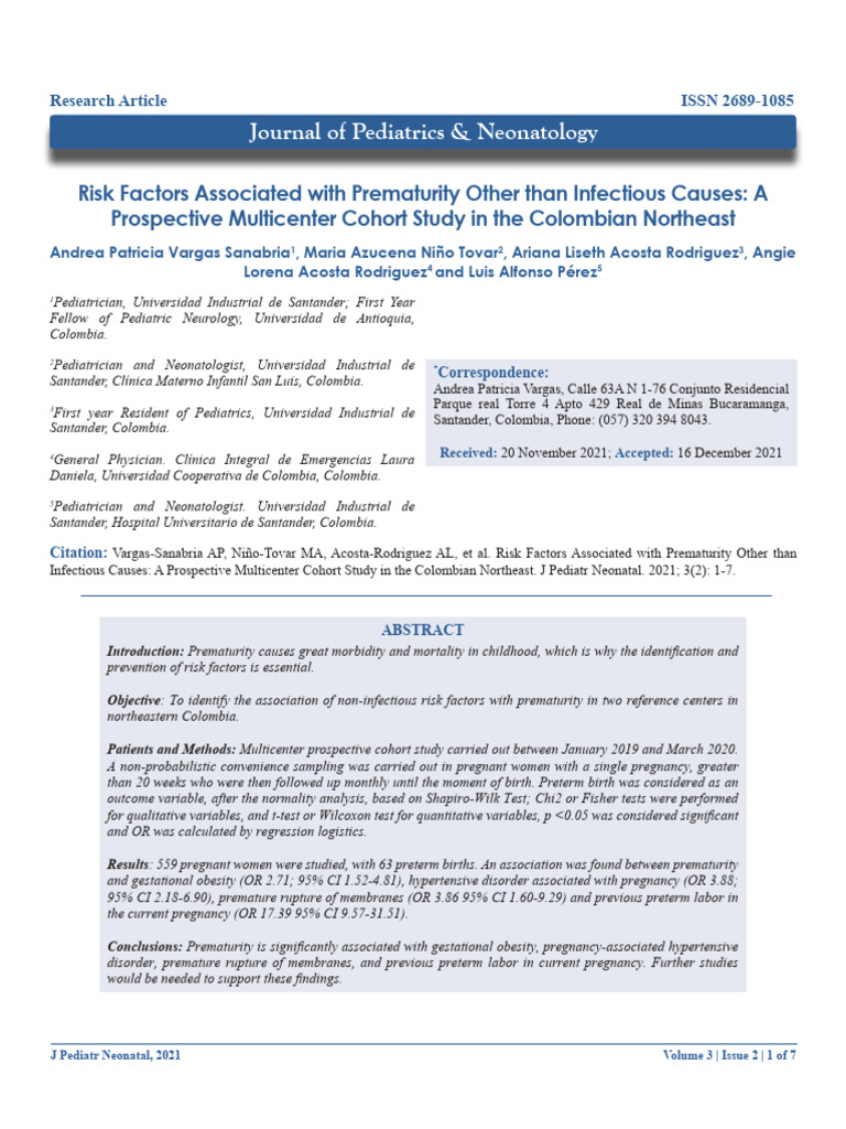 Risk Factors Associated With Prematurity Other Than Infectious Causes A ...